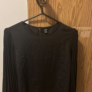 SHEIN Black Pleated Long Sleeve Round Neck Top